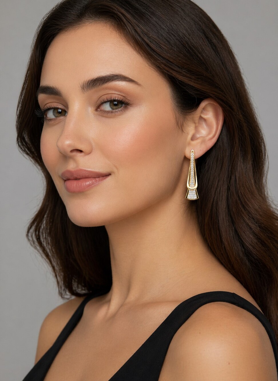 Gold and Clear Rhinestone Pierced Earrings